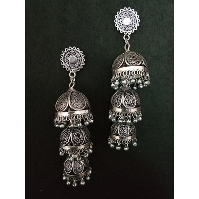 Gonasika Jhumka Silver 3-layer