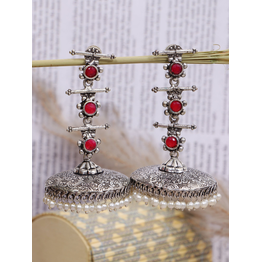 Gonasika Unique Oxidised Silver Jhumki Earrings for Womens Fashion