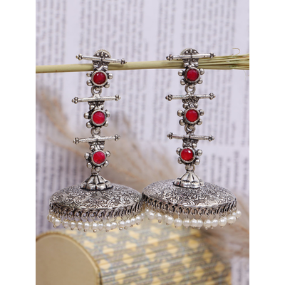 Gonasika Unique Oxidised Silver Jhumki Earrings for Womens Fashion