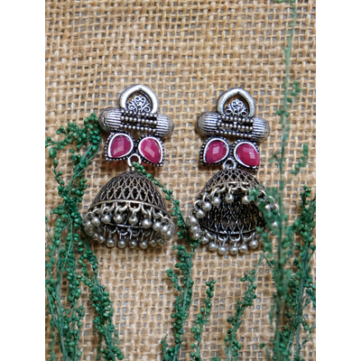 Gonasika Stunning Oxidised Silver Jhumka Stud Earrings The Essence of Royal Fashion