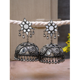 Gonasika Anam Oxidised Silver Banjara Jhumka- Boho Style Big Ghoongoo Jhumka Earrings for Women