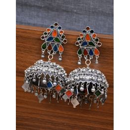 Gonasika Adhira Banjara Jhumka- Oxidised Silver Boho Big Size Jhumka Earrings for Women