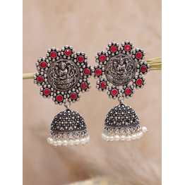 Gonasika Pink Crystal Oxidised Silver Long Jhumka Earrings for Women & Girls