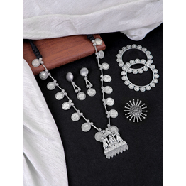 Gonasika Handmade Oxidised Silver Boho Style Coin Jewellery Set for Women