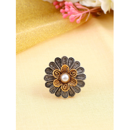 Gonasika Oxidised Silver Flower Shape Adjustable Ring for Girls