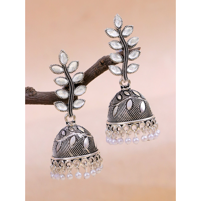 Gonasika Oxidised Silver Fashionable Leaf Design Silver Oxidised Earrings for Women