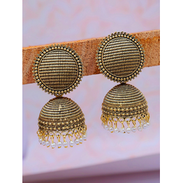 Gonasika Oxidised Silver Mess Pattern Party Wear Jhumka Earrings for Women