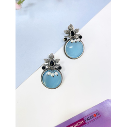 Gonasika Oxidised Silver Sky-Blue Monalisa Stone Stud Earrings for office everyday Wear