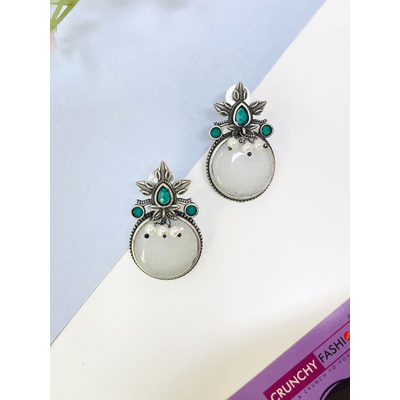 Gonasika Oxidised Silver White Stone office everyday Wear Stud Earrings for Women