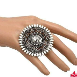 Gonasika Oxidised Durga Adjustable Ring for women