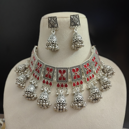 Gonasika NIHARIKA Meenakari Jhumki Choker Jewellery Set