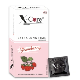 X-Core Condoms Strawberry Flavoured With Tissues and Disposal Bags 10 Units