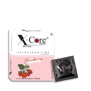 X-Core Condoms Strawberry Flavoured With Tissues and Disposal Bags 3 Units