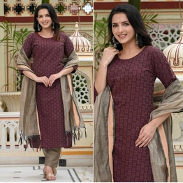 Maroon Woven Cotton Blend Dress Material