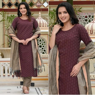 Maroon Woven Cotton Blend Dress Material