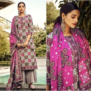 Multicolor Printed Pashmina Suit