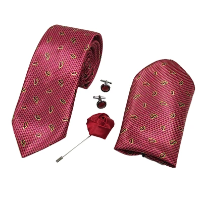 Rare Combee Deep Pink Luxurious Premium Silk Necktie with Pocket Square, Cufflinks & Rose Pin for We