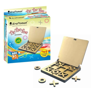 Kraftsman Wooden Tic Tac Toe Portable Game for Kids and Adults Golden Mirror Shade