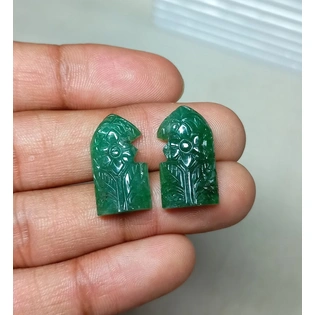 Pair Set Natural Emerald Carving, Natural Emerald Loose Gemstone, Carving for Making Jewelry, Pendants, Necklace. 27 Cts. # S-822