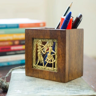 Mango Wood Pen Stand Small