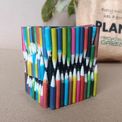 Eco-friendly Desk Organizer | MLP Recycled Plastic Body | Recycled Natural Coloured Paper Pencil Art Work