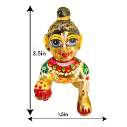 3.5Inch/9Cm Attractive Handcraft, Hand Painted Pure Eight Metal Ashtdhatu laddu gopal