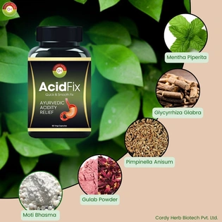 CORDY AcidFix Herbal Capsules, Natural & Safe Ayurvedic Antacid, For Acidity, Improves Gut Health, Digestive Enzymes, Anti-Inflammatory, Pain Relief, 60 Capsules