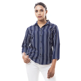 Women Regular Fit Striped Spread Collar Casual Shirt