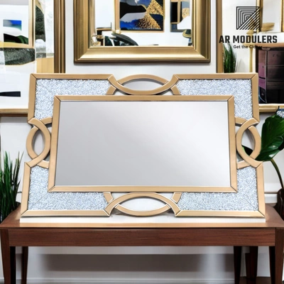 AR MODULERS Gold Cloud Chrome Squar Wall Mounted Mirror, Gold, Mounted for Luxury House of Luxury Mirror