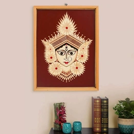 Archeiv Bamboo Hand Crafted Framed Wall Hangings Of Durga Ji For Home Decor | Bamboo Framed Art For Wall Decor