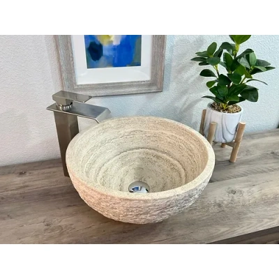 Italian Travertine Stone Sink, Modern Natural Stone Bathroom Vessel Sink