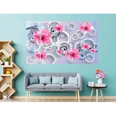 Subham Global Exports Pink flowers wall paintings with blue background