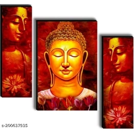 Subham Global Exports Red buddha set of 3 wall painting