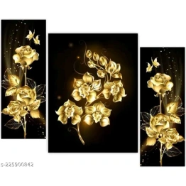 Subham Global Exports Golden Flowers wall painting