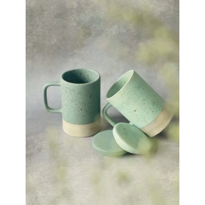 Ceramic cup set of 2 with lid