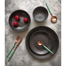 Black ceramic complete dinner set with utensils