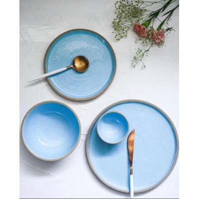 Blue ceramic plate set pair of 2