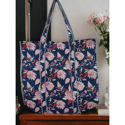 Large Cotton Kantha Tote Bag – Floral Print