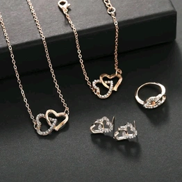 Double heart silver jewellery set