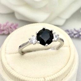 Black Onyx 8 mm Round shape Wedding Ring/ Stunning Black Onyx Silver Ring, Artisan Handmade Piece