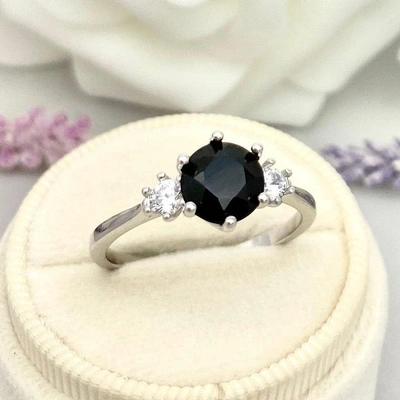 Black Onyx 8 mm Round shape Wedding Ring/ Stunning Black Onyx Silver Ring, Artisan Handmade Piece