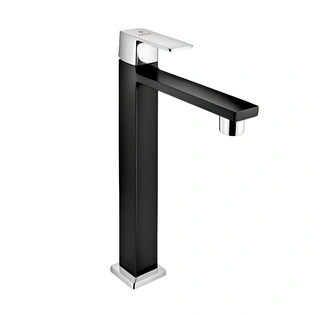 Enicet High Neck Pillar Cock, 12 Inch Tall Body, Durable Brass Build, Leak Proof, Premium Chrome Plated, Premium Black Body, Center Focused Flow, Wash Basin Tap, Bathroom Tap (Tycoon) (TE120 Black)