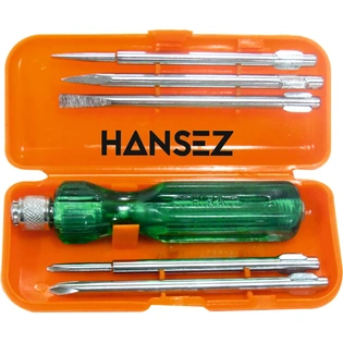 HANSEZ SCREW DRIVER KIT 5-IN-1 WITH NEON BULB(500V~) | TruCare 5-in-1 Pc Screw Driver Kit With 2 Flat Blades, 2 Phillips Head, 1 Round Poker Bar | Multi-purpose Tool Set