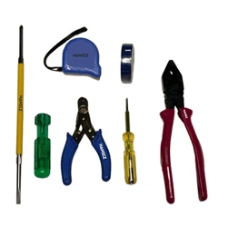 HANSEZ Hand Tool Kit with Plier, Screwdriver, Measuring Tape, Wire Cutter, electric tape, electric tester (6 Tools)